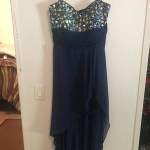 Strapless Hi-Low Sparkle Prom Dress